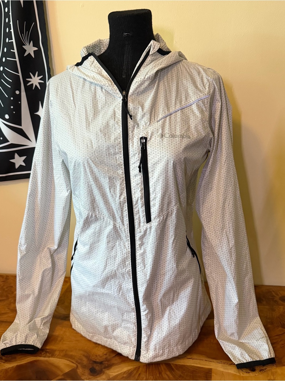 Columbia S Omni-Wick Evap Breathable Hooded Rain Jacket Women’s White Zipper
